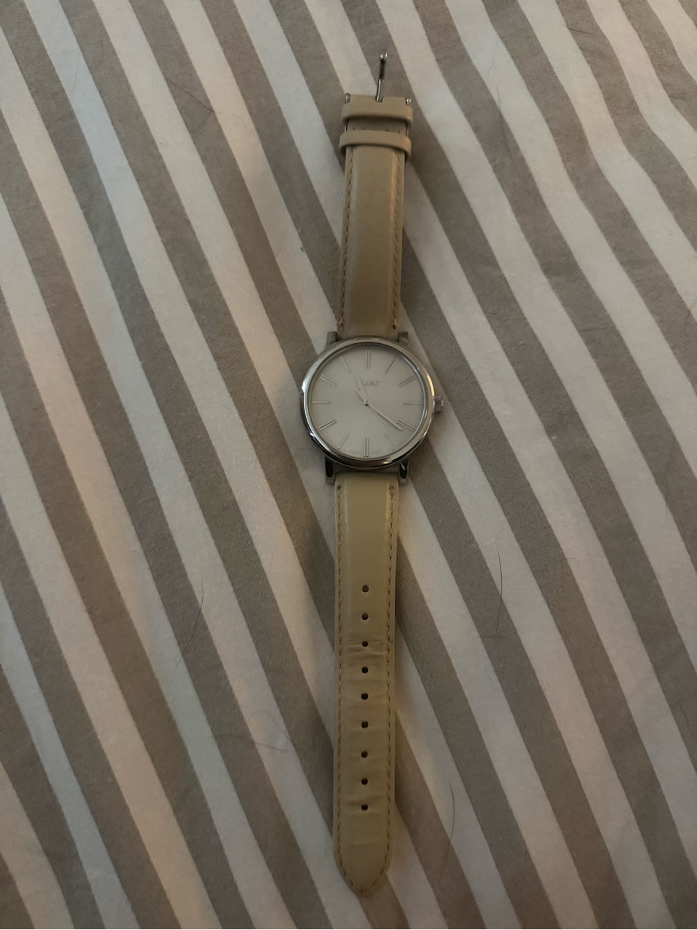 Timex Women's Beige Leather Strap Watch with Silver Case